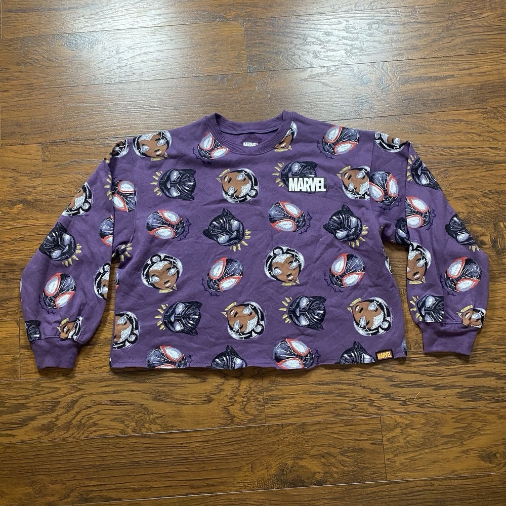 Marvel Comics Purple Cropped Sweatshirt Black Panther Storm Spider-Man 1XL EUC